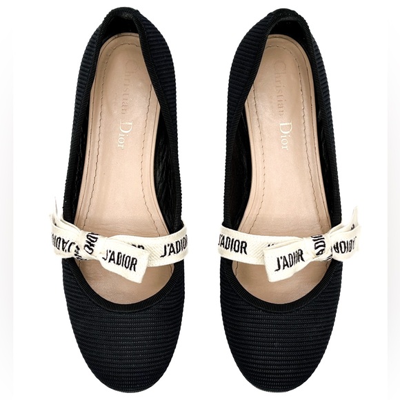Dior Shoes - Dior J’Adior Two-Toned Black Fabric Ribbon Logo Mary Jane Ballet Flats